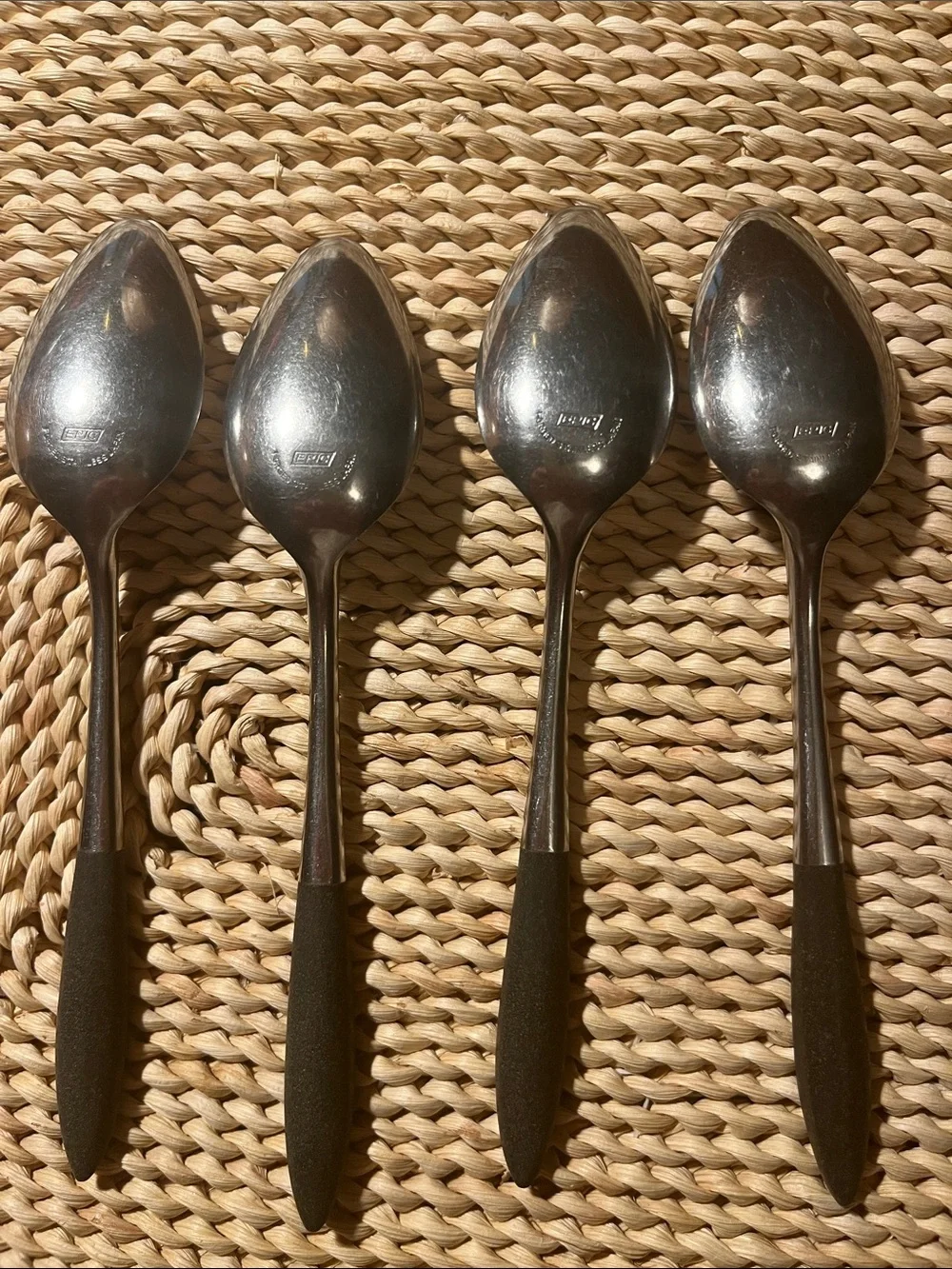 MCM Epic Forged Stainless Small Spoons with Black Handles - Set of 4 Vtg